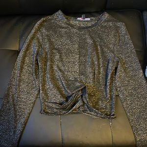 Black sparkly long sleeve crop top